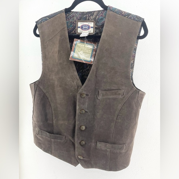 Vintage NWT BBB 100% Genuine Brown Suede Leather Vest Medium - Picture 4 of 6